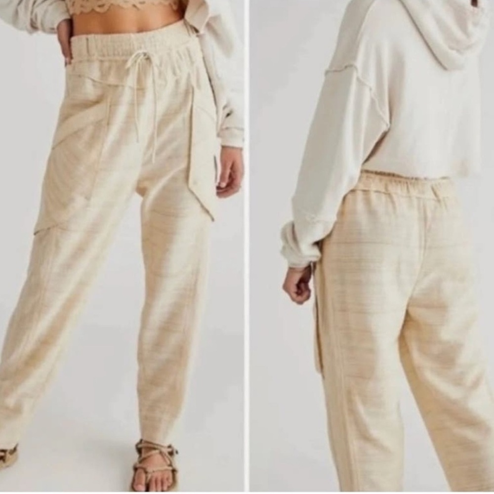 Free People Cream Drawstring Joggers